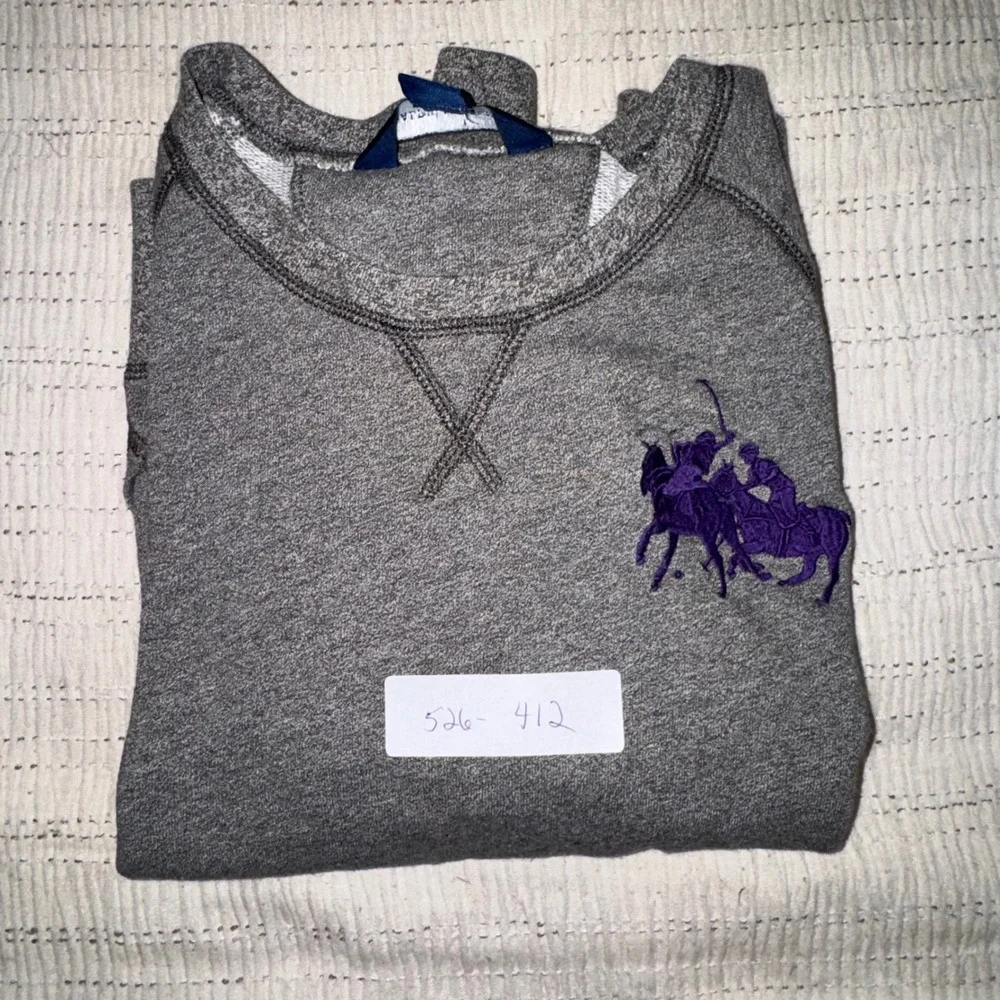 Ralph Lauren Boys XL 16 Gray Big Pony Sweatshirt Purple Logo Number 3 Pullover